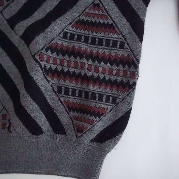 Vintage Toscano Gray Geometric Pattern Sweater Eclectic Grandpa Retro Mens 3D L - Picture 5 of 10